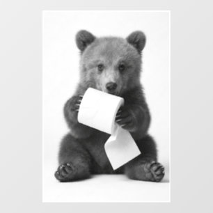 Minimalist Fun Wildlife Bear Holding Toilet Paper Wall Decal