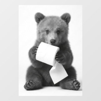 Minimalist Fun Wildlife Bear Holding Toilet Paper Window Cling