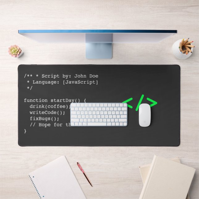 Minimalist function startDay() Developer Joke  Desk Mat (Office 1)
