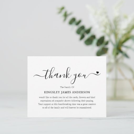 Minimalist Funeral Bereavement Sympathy Thank You Card Zazzle 7995