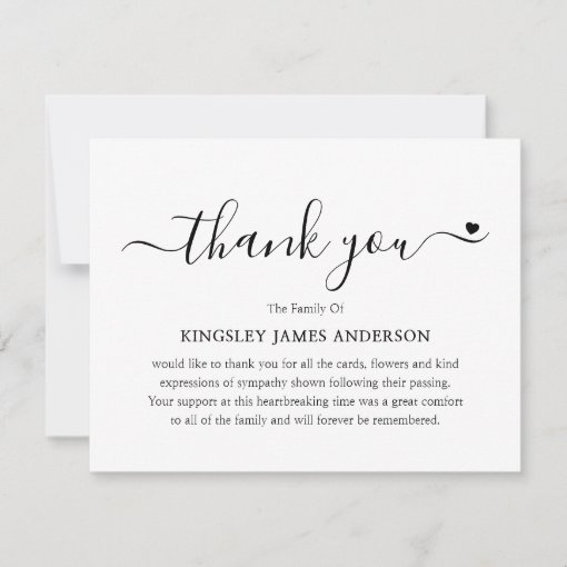 Minimalist Funeral Bereavement Sympathy Thank You Card | Zazzle