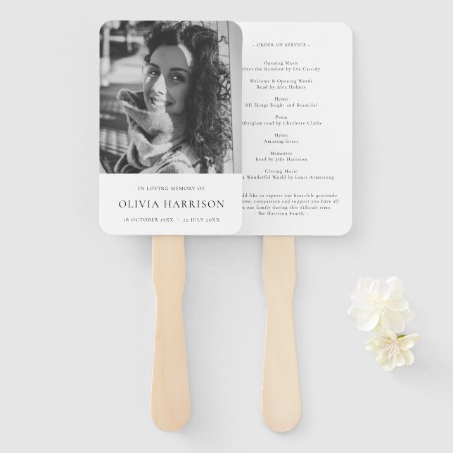 Minimalist Funeral | Modern Celebration of Life Hand Fan (Front and Back)