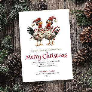 Minimalist funny chickens Christmas greeting card