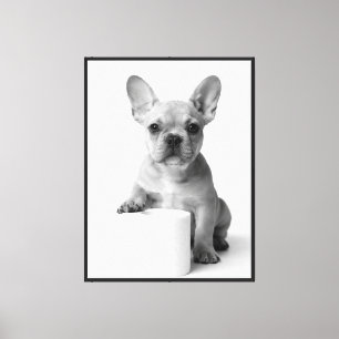 Minimalist Funny French Bulldog Guards ToiletPaper Canvas Print