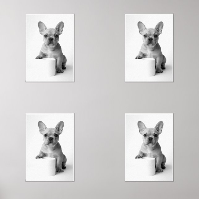 Minimalist Funny French Bulldog Guards ToiletPaper Wall Art Sets (Front)