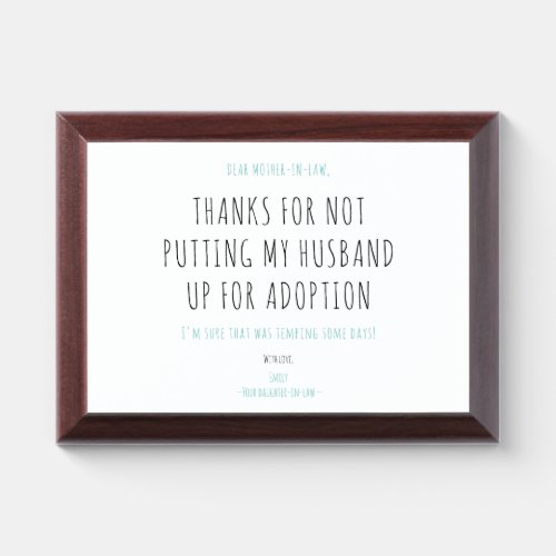 Minimalist Funny Handwriting Mother_in_law Quote Award Plaque