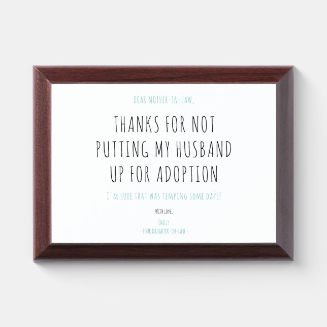 Minimalist Funny Handwriting Mother-in-law Quote Award Plaque (Horizontal)