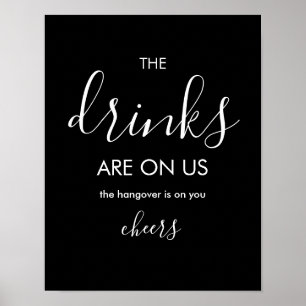 Minimalist Funny Wedding Open Bar Poster