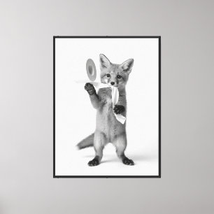Minimalist Funny Wildlife Fox Holding Toilet Paper Canvas Print