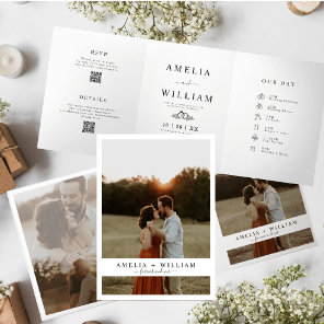 Minimalist Gatefold Photo QR Code RSVP wedding Tri-Fold Invitation