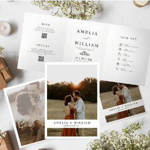 Minimalist Gatefold  Photo QR Code RSVP wedding Tri-Fold Invitation