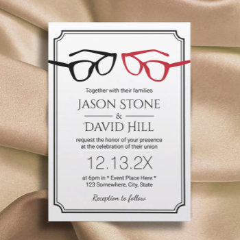 Minimalist Gay Wedding Two Glasses Classic Framed Invitation by myinvitation at Zazzle