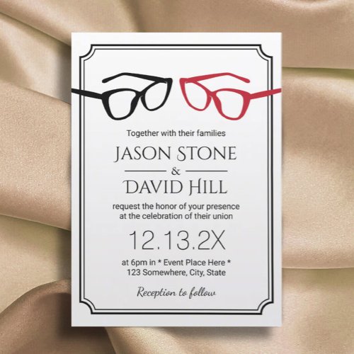 Minimalist Gay Wedding Two Glasses Classic Framed Invitation
