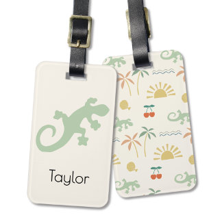 Minimalist Gecko & Tropical Motif Pattern All Ages Luggage Tag