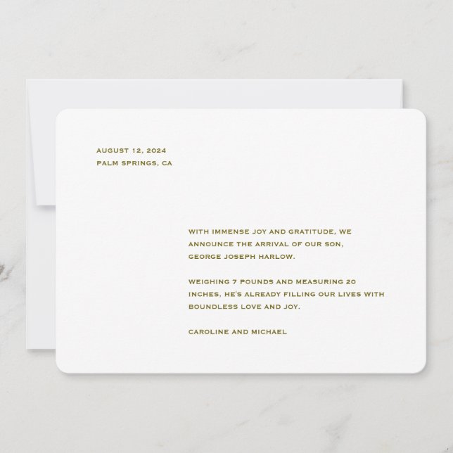 Minimalist Gender Neutral Birth Announcement (Front)