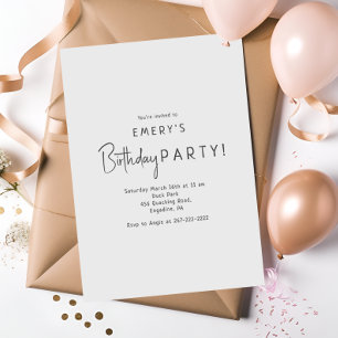 Minimalist Gender Neutral Birthday Party Invitation