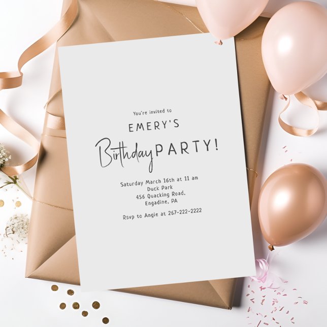 Minimalist Gender Neutral Birthday Party Invitation (Creator Uploaded)