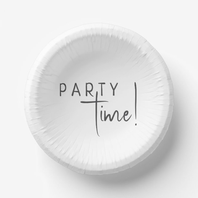 Minimalist Gender Neutral Birthday Party Time Paper Bowls (Front)