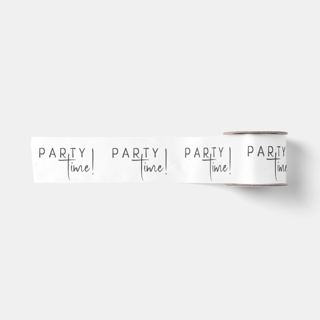 Minimalist Gender Neutral Birthday Party Time Satin Ribbon (Front)