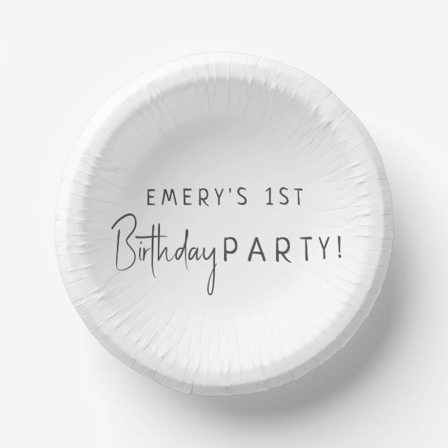 Minimalist Gender Neutral Birthday Party With Name Paper Bowls (Front)