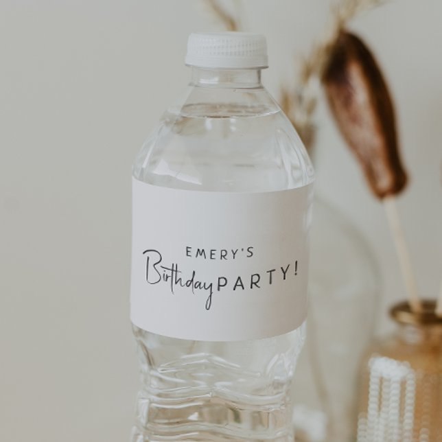 Minimalist Gender Neutral Birthday Party With Name Water Bottle Label (Creator Uploaded)