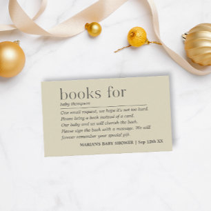 Minimalist Gender Neutral Green Books for Baby Enclosure Card
