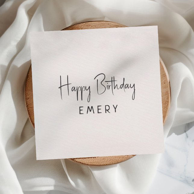 Minimalist Gender Neutral Happy Birthday With Name Napkins (Creator Uploaded)