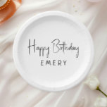 Minimalist Gender Neutral Happy Birthday With Name Paper Plates<br><div class="desc">Celebrate your little one's special day with our minimalist gender-neutral happy birthday with name paper plates, designed for kids of all ages. This product is perfect for birthdays in any season—spring, summer, fall, or winter- featuring a clean, modern black-and-white design with a touch of boho whimsy. Its simple yet rustic...</div>
