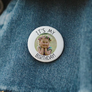 Minimalist Gender Neutral It's My Birthday Photo Button