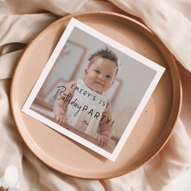 Minimalist Gender Neutral Photo 1st Birthday Party Napkins (Creator Uploaded)