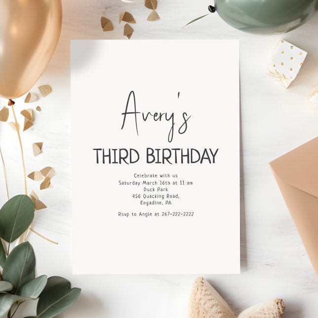 Minimalist Gender Neutral Script Name Birthday Invitation (Creator Uploaded)