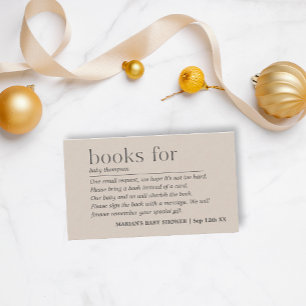 Minimalist Gender Neutral Taupe Book for Baby Enclosure Card