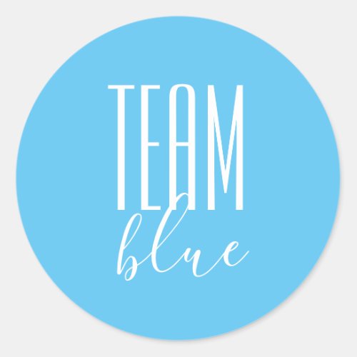 minimalist GENDER REVEAL shower BLUE guessing game Classic Round Sticker