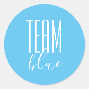 minimalist GENDER REVEAL shower BLUE guessing game Classic Round Sticker