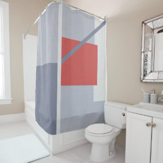 Minimalist Geometric Art Shapes Blue Coral White Shower Curtain
