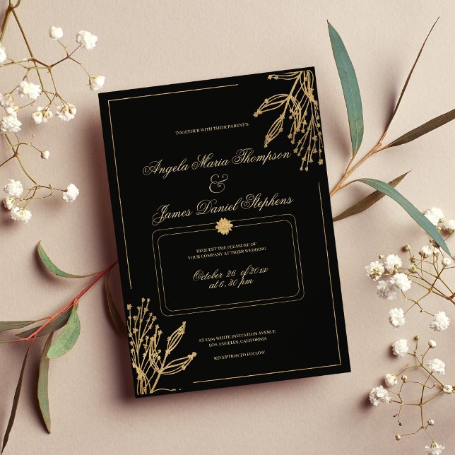 Minimalist geometric black gold floral wedding invitation (Minimalist geometric black gold floral wedding 1)