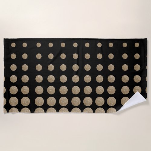 minimalist geometric black gold glitter polka dots beach towel