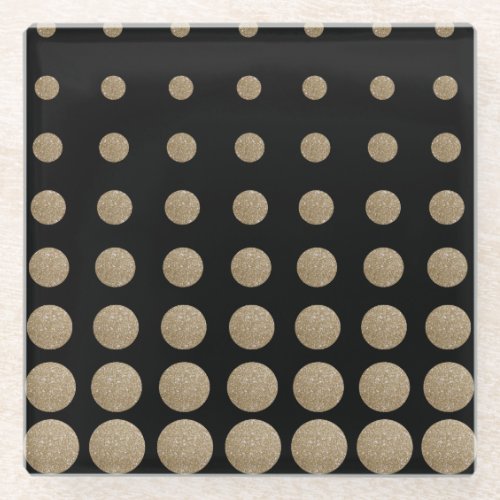 minimalist geometric black gold glitter polka dots glass coaster