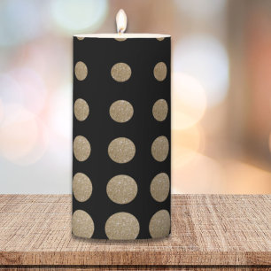minimalist geometric black gold glitter polka dots pillar candle