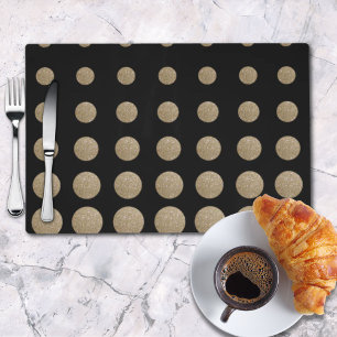 minimalist geometric black gold glitter polka dots placemat