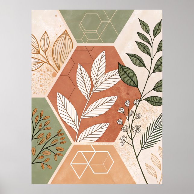 Minimalist Geometric & Botanical Poster – Hexagons (Front)