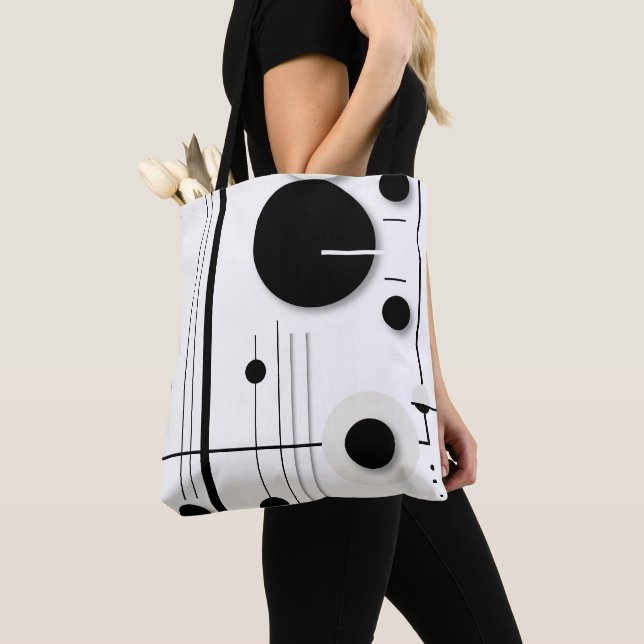 Minimalist Geometric Circle Symphony Lines Tote Bag (Close Up)