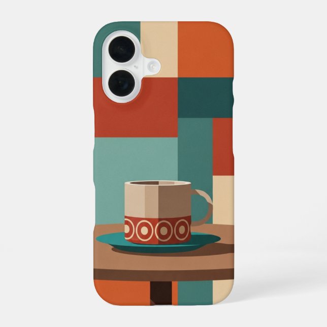 Minimalist Geometric Coffee Cup Scene iPhone Case (Back)