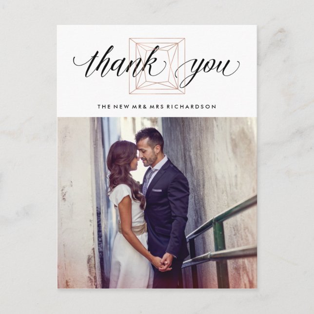 Minimalist Geometric Diamond Wedding Thank You Postcard (Front)