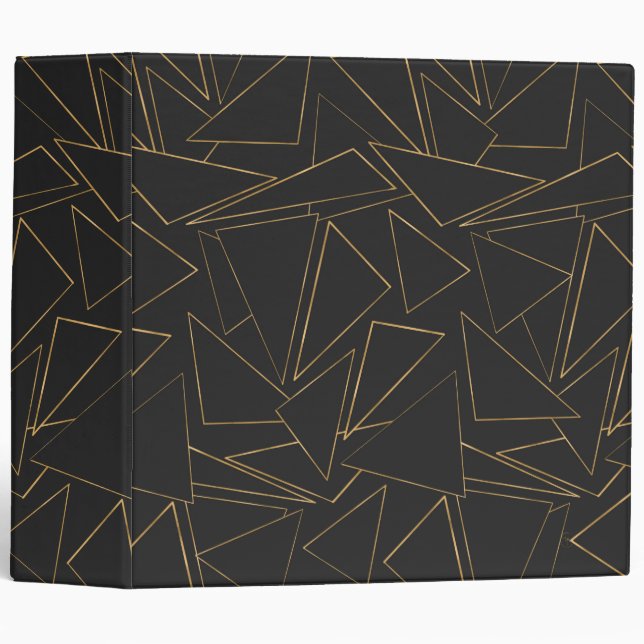 Minimalist Geometric Gold Black Strokes Triangles 3 Ring Binder (Front/Spine)
