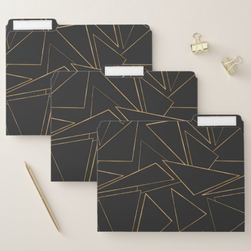 Minimalist Geometric Gold Black Strokes Triangles File Folder