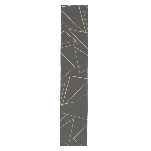 Minimalist Geometric Gold Black Strokes Triangles Medium Table Runner (Front)