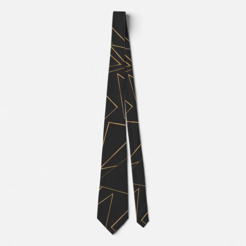 Minimalist Geometric Gold Black Strokes Triangles Neck Tie