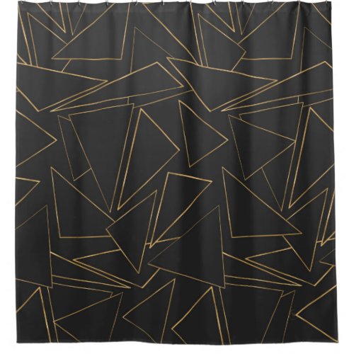 Minimalist Geometric Gold Black Strokes Triangles Shower Curtain