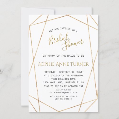 Minimalist Geometric Gold Lines Bridal Shower Invitation